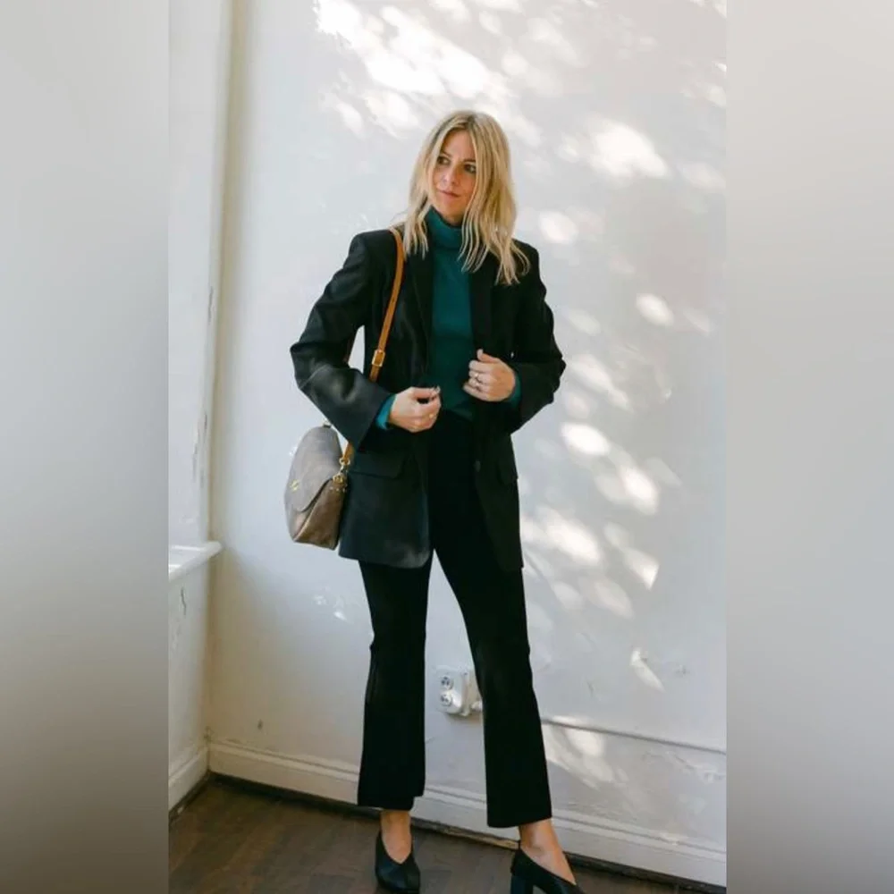 NWT NAADAM CASHMERE RIBBED CROPPED TURTLENECK - TEAL XS $345 - Picture 2 of 5